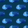 Cute tropical fish on dark background. Brightly-coloured ocean fish. Underwater marine wild life. Seamless pattern. Vector Royalty Free Stock Photo