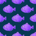 Cute tropical fish on dark background. Brightly-coloured ocean fish. Underwater marine wild life. Seamless pattern. Vector Royalty Free Stock Photo