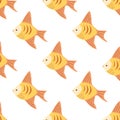 Cute tropical fish seamless pattern, vector. Flat aquatic illustration isolated on white background Royalty Free Stock Photo