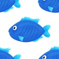 Cute tropical fish on white background. Brightly-coloured ocean fish. Underwater marine wild life. Seamless pattern. Vector Royalty Free Stock Photo