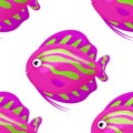 Cute tropical fish on white background. Brightly-coloured ocean fish. Underwater marine wild life. Seamless pattern. Vector Royalty Free Stock Photo