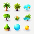 Cute Tropical Island Icons for Gaming and Design.