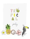 Summer cartoon doodle hand drawn tropical vector elements