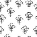 Cute tulips black and white seamless pattern. Springtime background