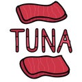 Cute tuna sashimi typography graphic. Hand drawn japanese sushi snack clipart.