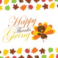 Cute turkey girl says happy thanksgiving cartoon illustration for thanksgiving`s day card design Royalty Free Stock Photo