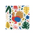 Cute turkey hand drawn flat vector illustration.