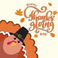 Cute turkey with pilgrim hat Happy thanksgiving day template Vector Royalty Free Stock Photo