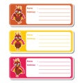 Cute turkeys on colorful background suitable for kid address label design