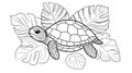Cute Turtle Surrounded by Tropical Leaves. Royalty Free Stock Photo