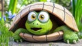 Cute turtle 3d cartoon peeking its head out of shell Royalty Free Stock Photo