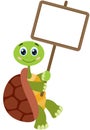 Cute turtle with empty signboard