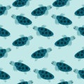 Cute turtle hand drawn seamless pattern on green background