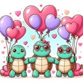 Cute turtle holding heart shape balloon