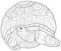 Adult coloring book,page a cute turtle image for relaxing.Zen art style illustration.