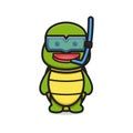 Cute turtle mascot character wear diving goggles cartoon vector icon illustration Royalty Free Stock Photo