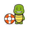 Cute turtle mascot character wear swimming buoy cartoon vector icon illustration Royalty Free Stock Photo