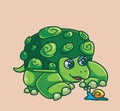 cute turtle meet a snail. isolated cartoon animal illustration vector