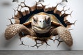 Cute turtle peeking out of a hole in wall for mockup. Generative AI Royalty Free Stock Photo