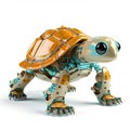 Cute turtle robot, robotic reptile isolated over white background. Created with generative Ai Royalty Free Stock Photo