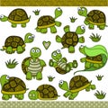 Cute turtle set digital elements Royalty Free Stock Photo