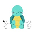 Cute Turtle with Shell and Short Feet Engaged in Meditation Vector Illustration