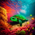 cute turtle smiling under the sea.