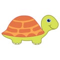 Cute turtle vector on isolated white background. Hand drawing green and brown cartoon smiling turtle. Royalty Free Stock Photo