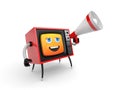 Cute TV with smiley face and megaphone Royalty Free Stock Photo