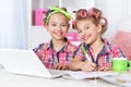 Cute tweenie girls with laptop