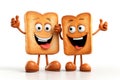 Cute two funny bread toasts character isolated on white background. Toast with face character mascot concept