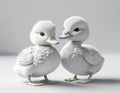 Cute two three-dimensional white cartoon ducklings on white Royalty Free Stock Photo