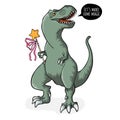 Cute tyrannosaurus rex with magic wand and speech bibble with text lets make some magic. Vector hand drawn illustration of dinosau Royalty Free Stock Photo