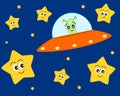 Cute ufo alien cartoon with sweet stars illustration for kids Royalty Free Stock Photo