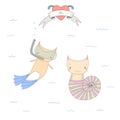 Cute under water cats illustration Royalty Free Stock Photo