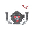 Cute underwater camera cartoon character showing a falling in love face