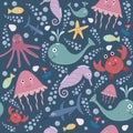 Cute underwater seamless pattern.