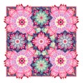 Cute unduan ornament with flowers mandalas and medallions. Carpet, shawl, cushion, tablecloth, wrapping design