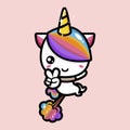 Cute unicorn animal cartoon character is flying with the fart