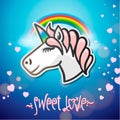 Cute unicorn animal, stickers and hand drawn letters