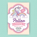 Cute unicorn birthday party invitation illustration design