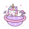 Cute Unicorn Cartoon Baby Animal Vector Pastel color with heart and love star,