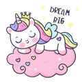 Cute Unicorn cartoon baby sleeping night on cloud Kawaii vector Royalty Free Stock Photo