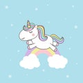 Cute Unicorn Cartoon Character s with pastel rainbow . Kawaii Filly Unicorn, Fairytale pony isolated on white background