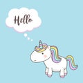 Cute Unicorn Cartoon Character vectors with pastel rainbow . Kawaii Filly Unicorn, Fairytale pony isolated on white background