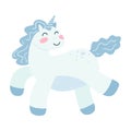 Cute unicorn in cartoon flat style. Vector illustration of baby horse, pony animal in blue color for fabric print Royalty Free Stock Photo