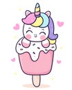 Cute unicorn cartoon sweet ice cream sprinkler yummy dessert