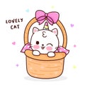 Cute Unicorn cat in basket. Series Happy Kitten Meow