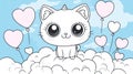 Cute Cat with Unicorn Horn and Heart Balloons, Cartoon Character Design Royalty Free Stock Photo