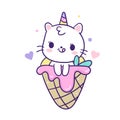 Cute Unicorn cat mermaid vector with sweet ice cream cone Kawaii animal: Pastel color Royalty Free Stock Photo